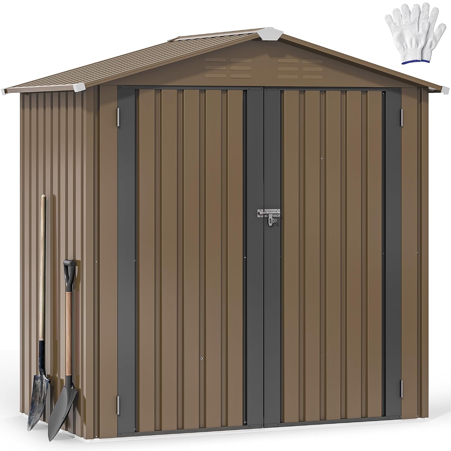 Gardening Tools Storage - 6x4フィートの金属製屋外収納庫、防水ツール小屋、頑丈な収納ユニット、ロック可能なドアと通気孔付き、カスタムメイドに最適