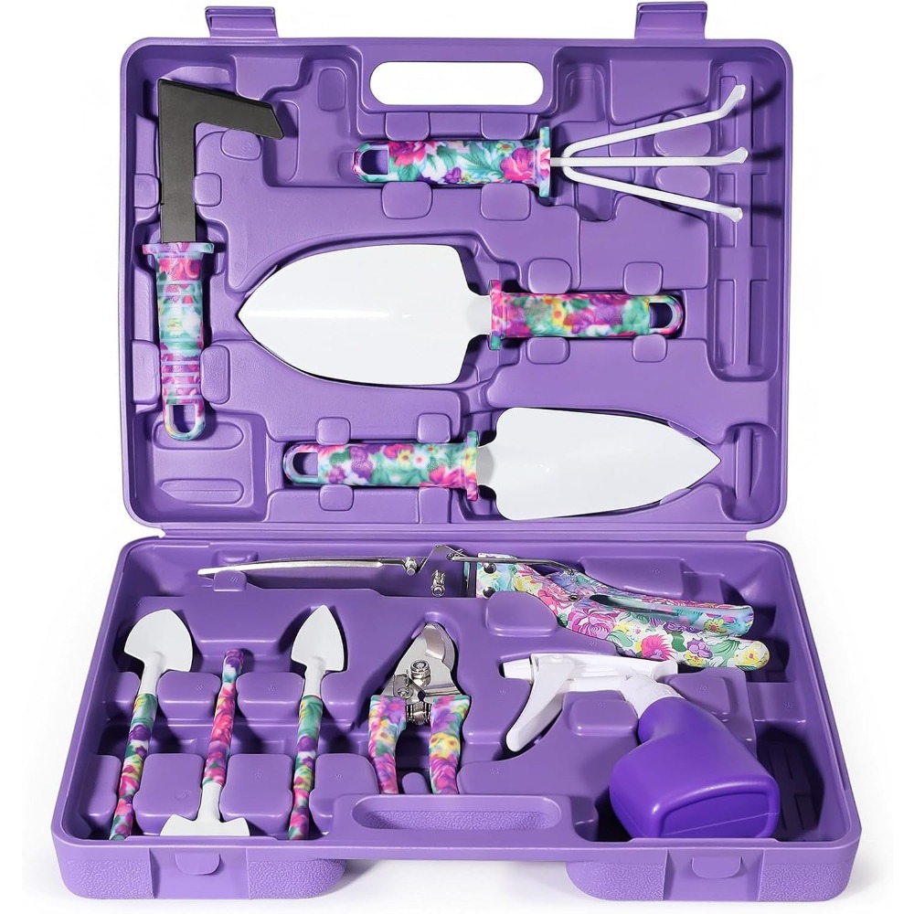 Gardening Tools Knife - 花柄ケース付き10点ガーデニングツールセット：特別な機会の女性への理想的なギフト