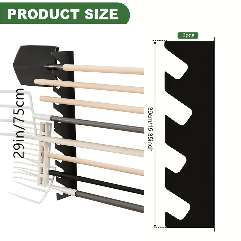 Gardening Tools Storage - 頑丈な金属製ガーデンツールホルダー、シャベルと熊手の収納付き、壁掛け式オーガナイザー、ガレージツールラック DDPNKL 2個セット