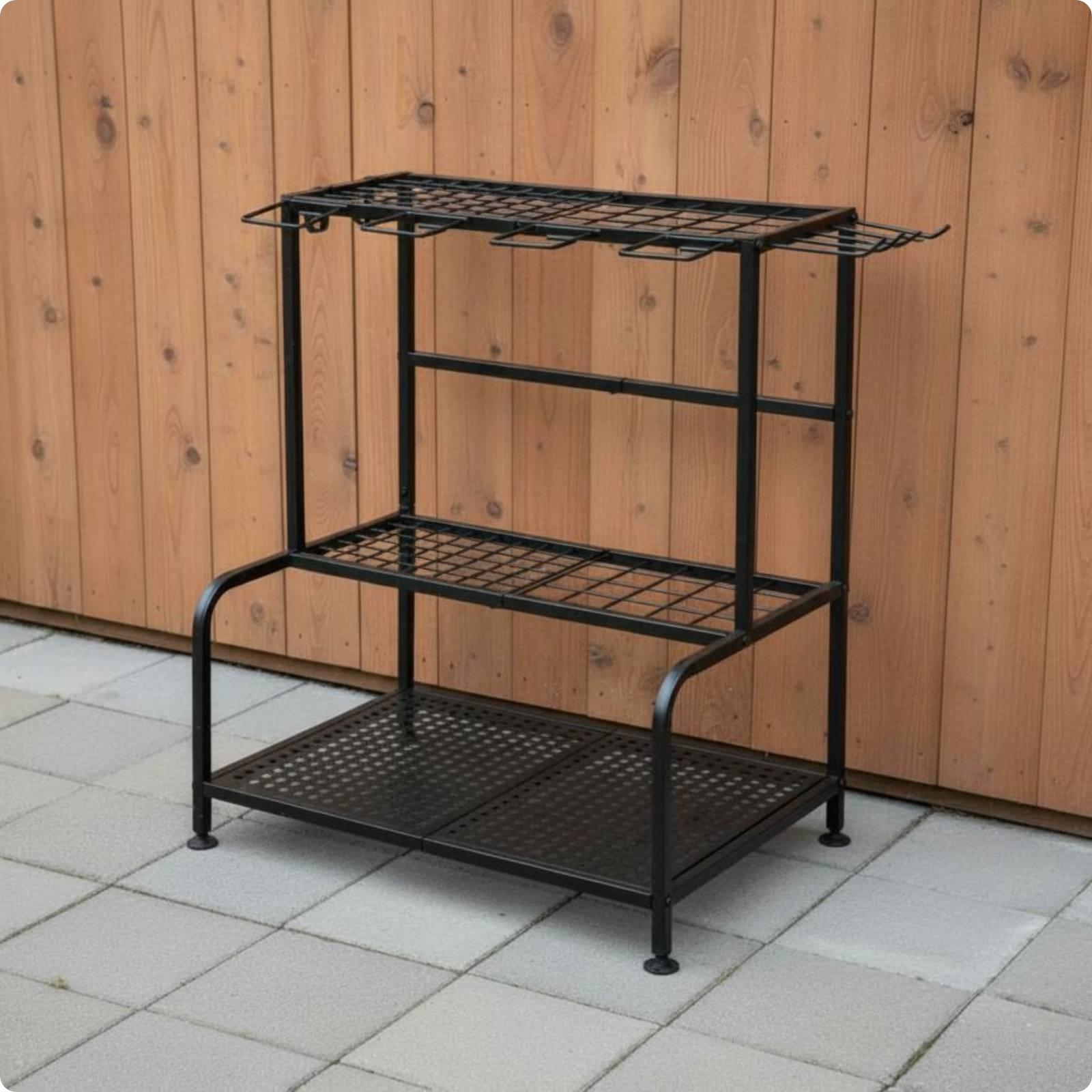Gardening Tools Storage - 金属製ガーデンツールラック、調節可能な脚付き、転倒防止設計、多層ツールホルダー、パティオ、物置用