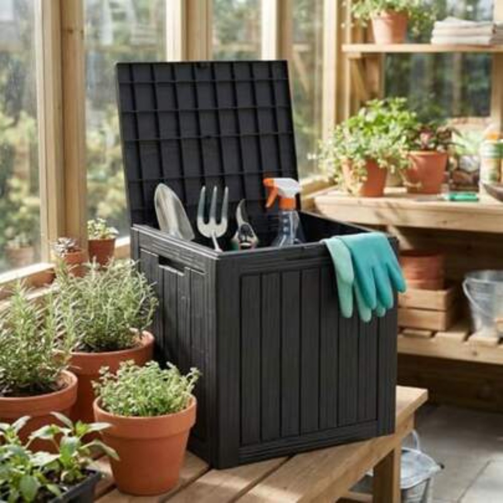 Gardening Tools And Accessories - 防水樹脂製屋外収納ボックス、ロック可能な蓋付き、パティオ家具、プールアクセサリー、ガーデンツール用大容量デッキボックス、裏庭やポーチ用収納ベンチ、ヒンジ付きトップの耐候性屋外コンテナ