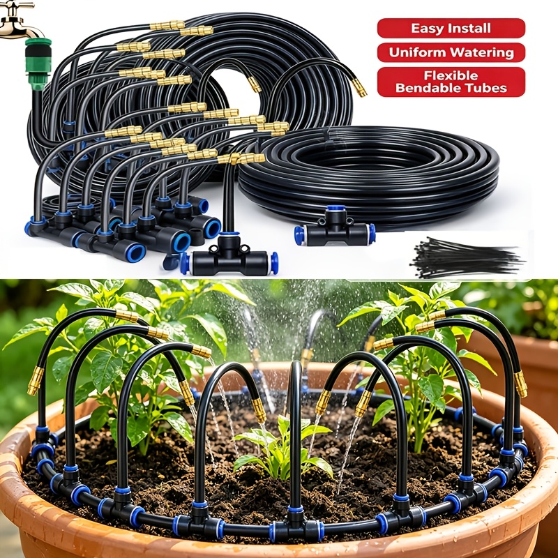 Drip Irrigation Kit - 5-20M汎用自動灌漑スプリンクラーキット 回転式銅製ノズル ガーデンバルコニー噴霧スプリンクラー散水キット