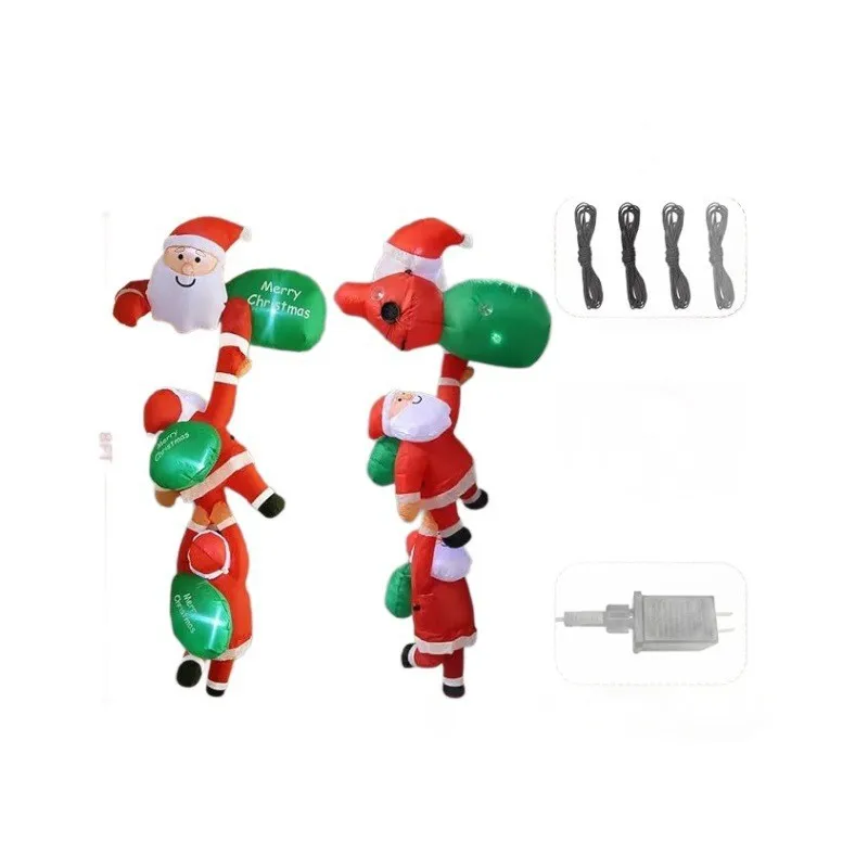 Gardening Tools For Elderly - クリスマス用インフレータブルエアモールド、3つの壁を登る老人の屋外ガーデンデコレーション、LED発光オーナメント