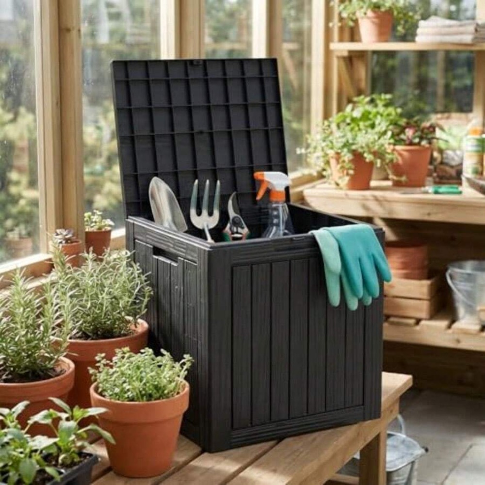 防水樹脂製屋外収納ボックス、ロック可能な蓋付き、パティオ家具 - Gardening Tools And Accessories のレビューと価格