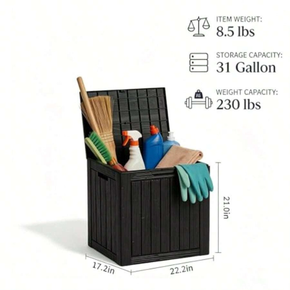 防水樹脂製屋外収納ボックス、ロック可能な蓋付き、パティオ家具 - Gardening Tools And Accessories のレビューと価格