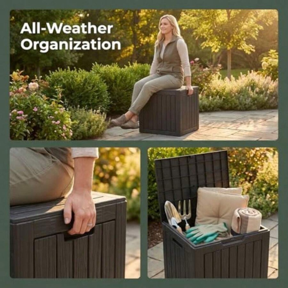 防水樹脂製屋外収納ボックス、ロック可能な蓋付き、パティオ家具 - Gardening Tools And Accessories のレビューと価格