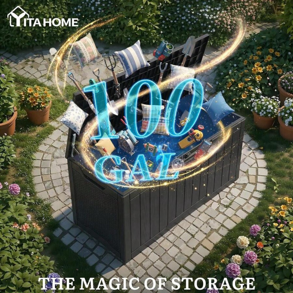 100ガロン大型屋外デッキボックス 防水樹脂製収納コンテナ  - Gardening Tools And Accessories のレビューと価格