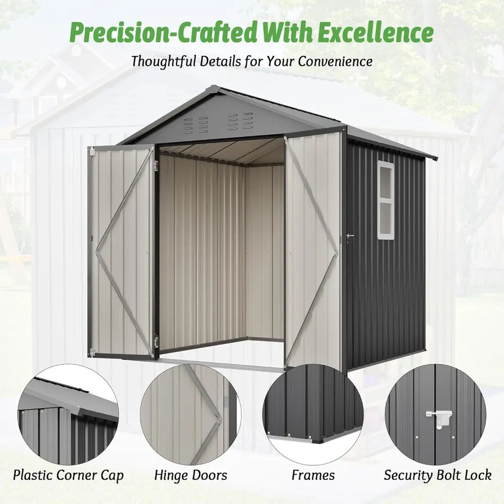 6x6フィートの亜鉛メッキ鋼製屋外収納庫（ロック可能なドア、 - Gardening Tools Storage のレビューと価格